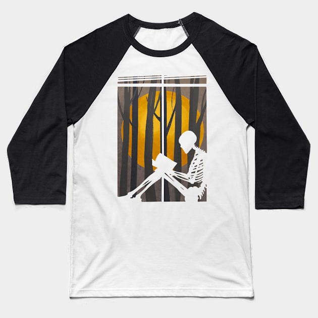 One More Chapter Skeleton Reading Book Baseball T-Shirt by i am Cuta